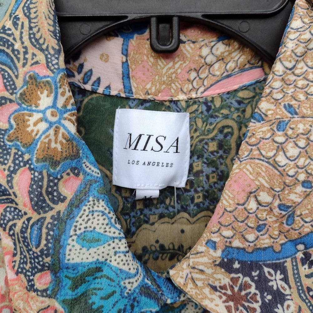 MISA LA Mita Patchwork Chiffon Mini Dress Blue - Picture 3 of 8